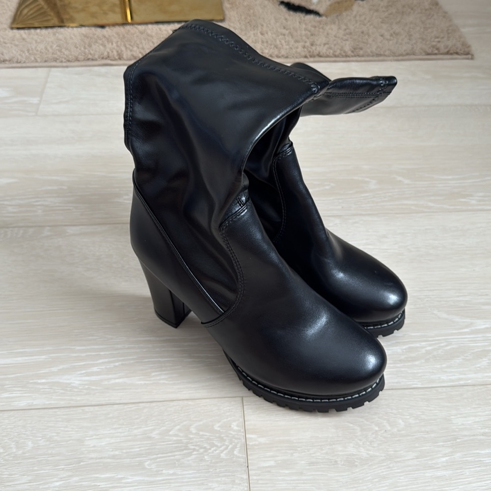 3/$10 Sleek Black Faux High Heel Boots for Women - Picture 4 of 11